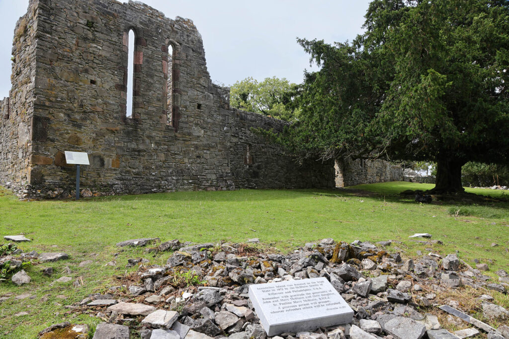 Image of Monastery on Innisfallen Island with McShain Plaque
